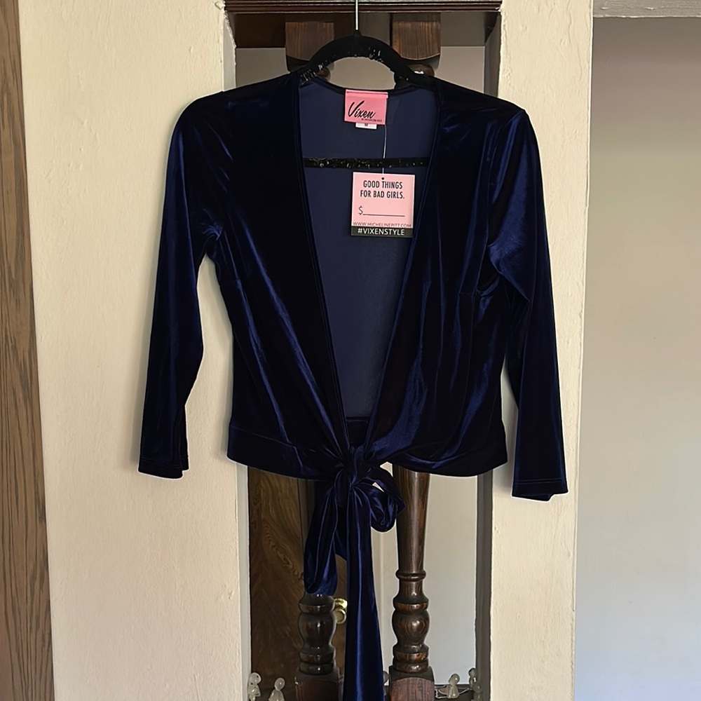 Vixen Blue Velvet Tie-Front Cardigan
